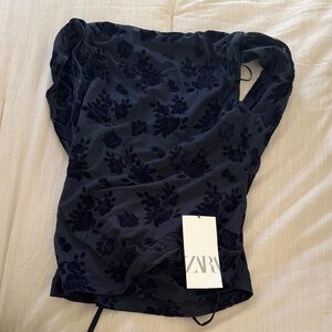 Zara Blue Floral Burnout Sleeveless Top